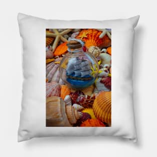 Ship In A Bottle With Sea Treasures Pillow