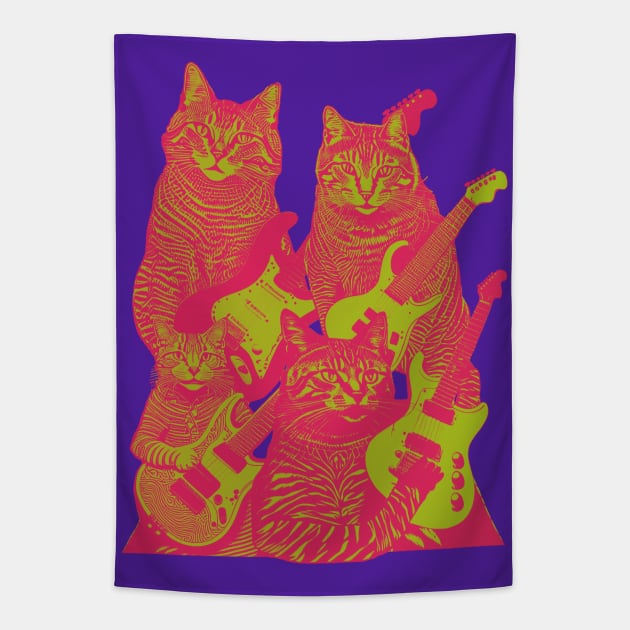 Guitar Cats Tie Dye - Psychedelic 60's 70's Classic Rock Cats Tapestry by blueversion