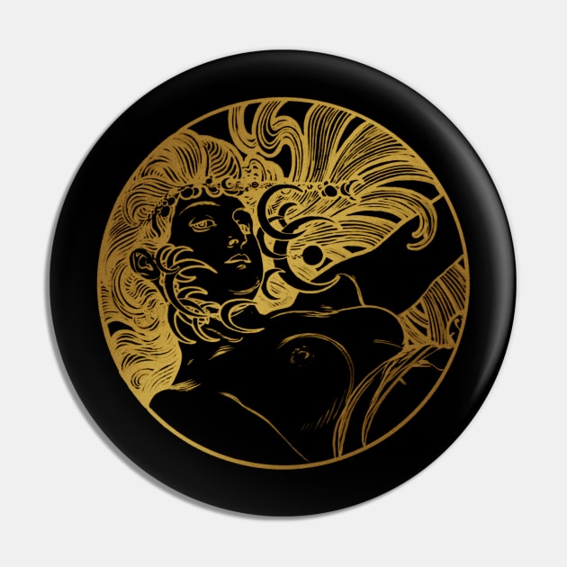 Art nouveau gold silhouette lady 3 Pin by Allbestshirts