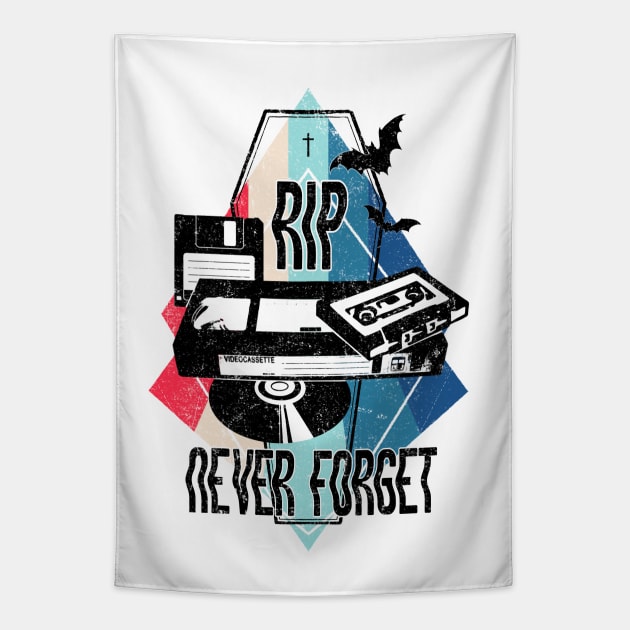 Never Forget - Rest in Peace CD, VHS, DISK and CASSETTE, Vintage, Retro oldies design, Tapestry by SSINAMOON COVEN