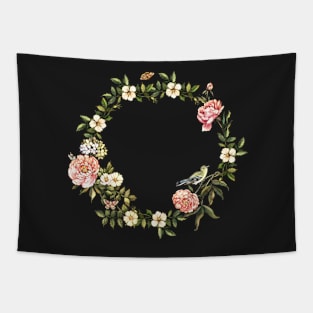 Vintage wreath with flowers, butterflies and bird Tapestry