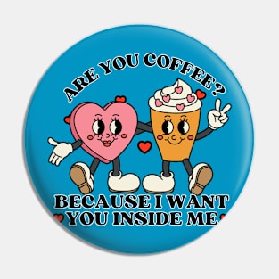 Coffee Funny Cartoon Mascot Retro Valentine Pin