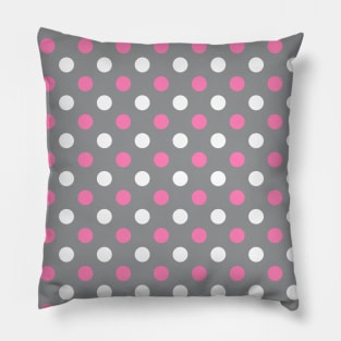 Pink and White Polka Dots on Gray Background Pattern Pillow