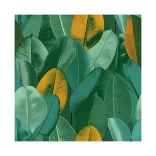 Colorful Ficus leaves seamless pattern. Vibrant summer tropical print. Exotic tropical textural plants T-Shirt