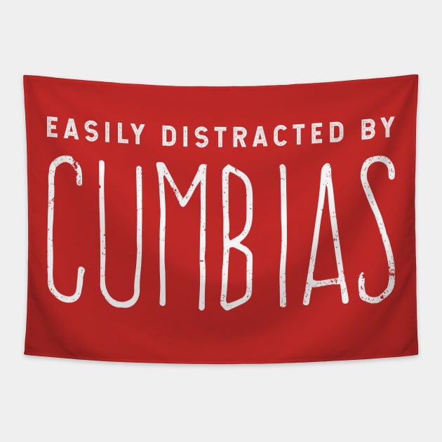 Easily Distracted By Cumbias - white design Tapestry by verde