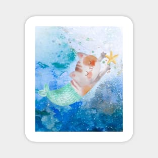 Watercolor cute mermaid purrmaid Magnet