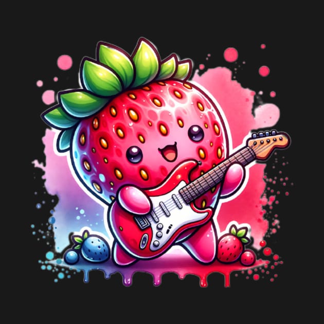 Cute Kawaii Strawberry Guitar Player by The Jumping Cart