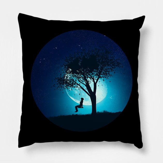 Girl on swing at night Pillow by AnnArtshock