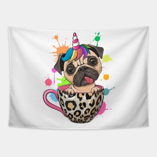 Cute Pug Dog in cup Tapestry