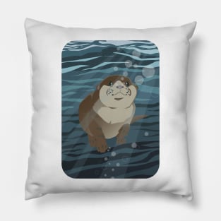 Otter Swimming Underwater Pillow