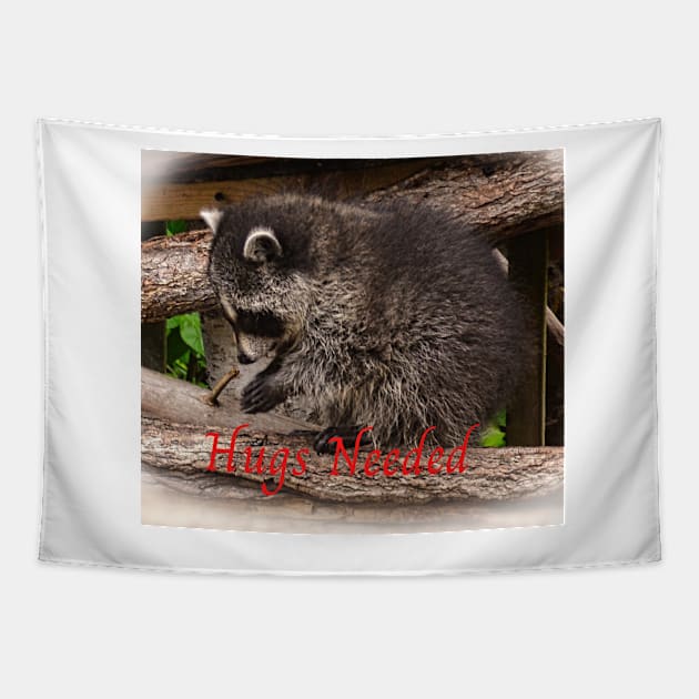 Raccoon Hugs Tapestry by rconyard