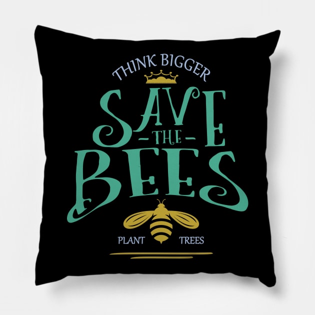Save the Bees Plant trees, World Bee Day Pillow by FlyingWhale369