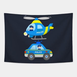 Police Officers Cop Car Helicopter Tapestry