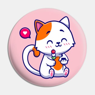 Cute Cat Eating Dango Mochi And Onigiri Cartoon Pin