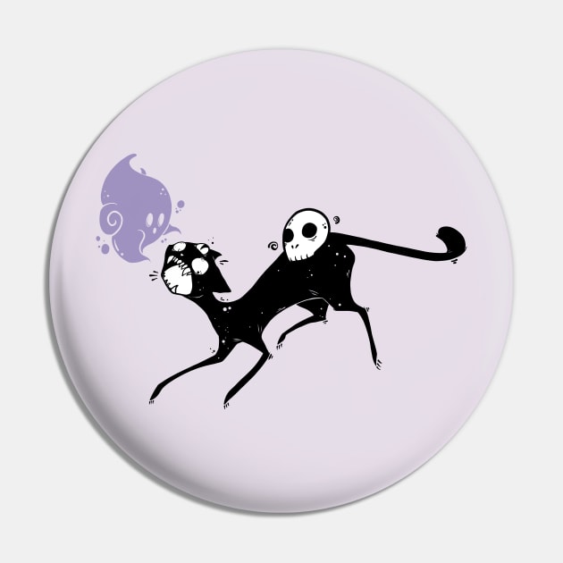 Creepy Cute Black Cat Monster With Ghost And Skull Art Pin by cellsdividing