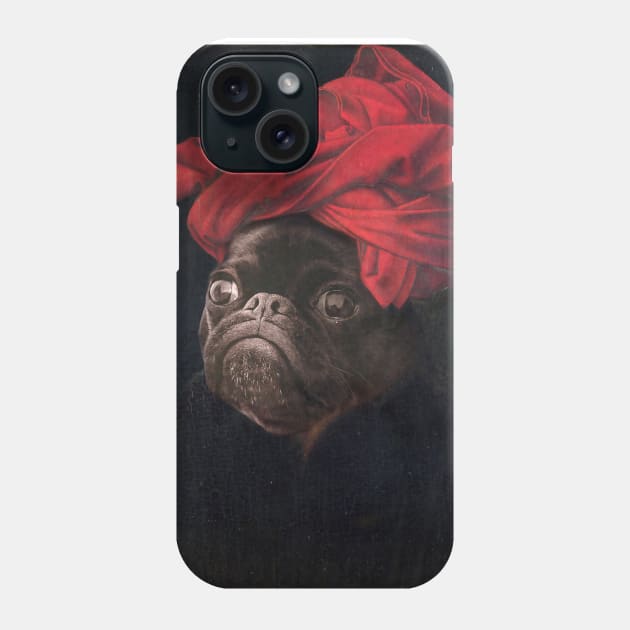 Portrait of a Black Pug in a Red Turban Phone Case by luigitarini