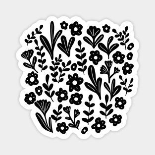 Folk ditsy flowers in black Magnet