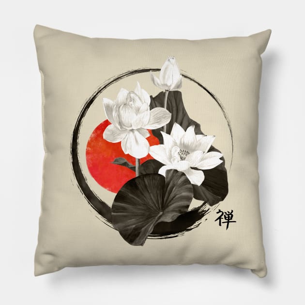 White Lotus Enso Zen Circle Pillow by Nartissima