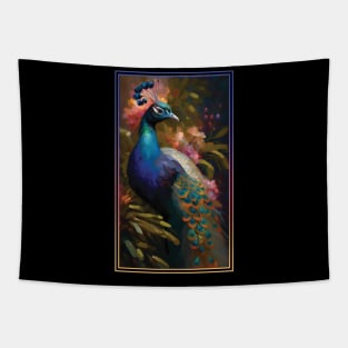 Peacock Vibrant Tropical Flower Tall Digital Oil Painting Portrait Tapestry