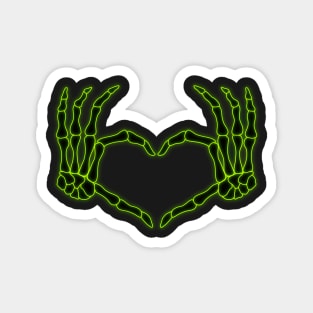 Neon Green and Black Skeleton Hands in a Heart-Shape Magnet