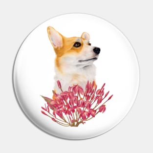 Corgi dog with flowers Pin