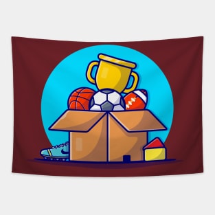 Sports Equipment In The Box Cartoon Vector Icon Illustration Tapestry