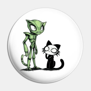 Green Alien and Black Cat Duo Pin