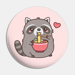 Cute Chubby Raccoon Loves Eating Ramen Noodles Pin