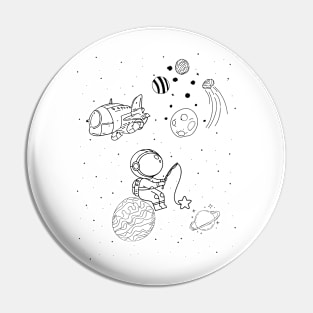 Astronaut Engaging in Celestial Fishing Extravaganza Black Edition Pin