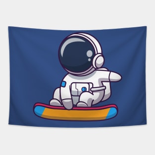 Cute Astronaut Surfing In Space Cartoon Tapestry