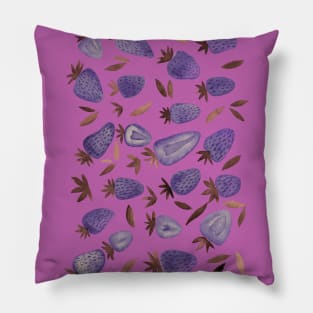 Watercolors strawberries - purple Pillow