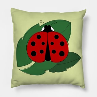 Ladybug on Green Leaf Cute Insect Graphic Pillow