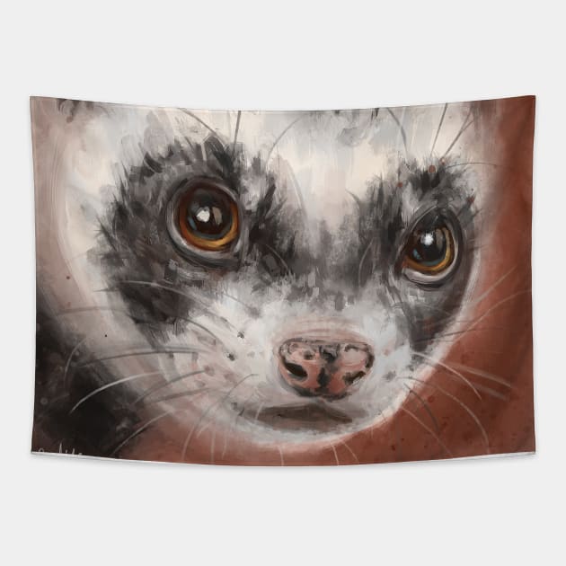 Painting of a Cute Ferret Looking Directly at You Tapestry by ibadishi