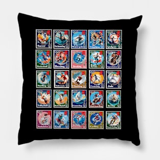 2024 Olympics Commemorative Postage Stamps Pillow