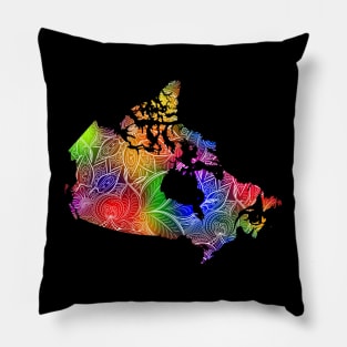 Colorful mandala art map of Canada with text in multicolor pattern Pillow