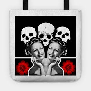 Beautiful woman face with skull and red flower Tote