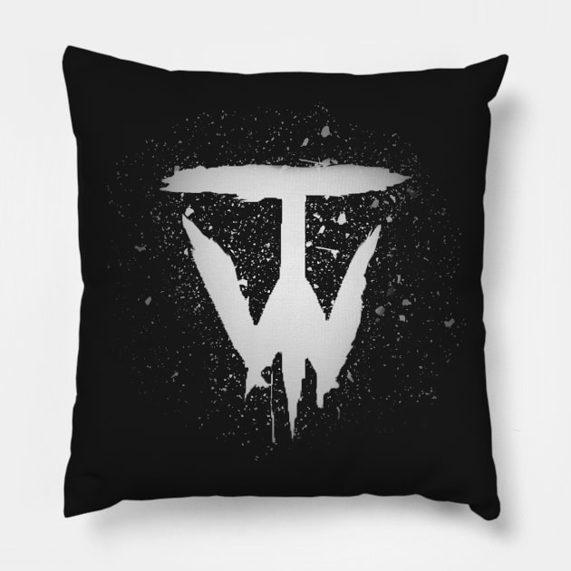 White Trigger Warning Paint Slash Logo Pillow by TriggerWarning