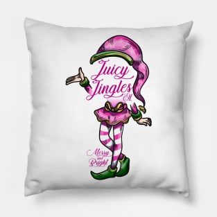 JUICY JINGLES: Bells Bright Christmas Elf Green Gold Jingles Merry Pink Pillow