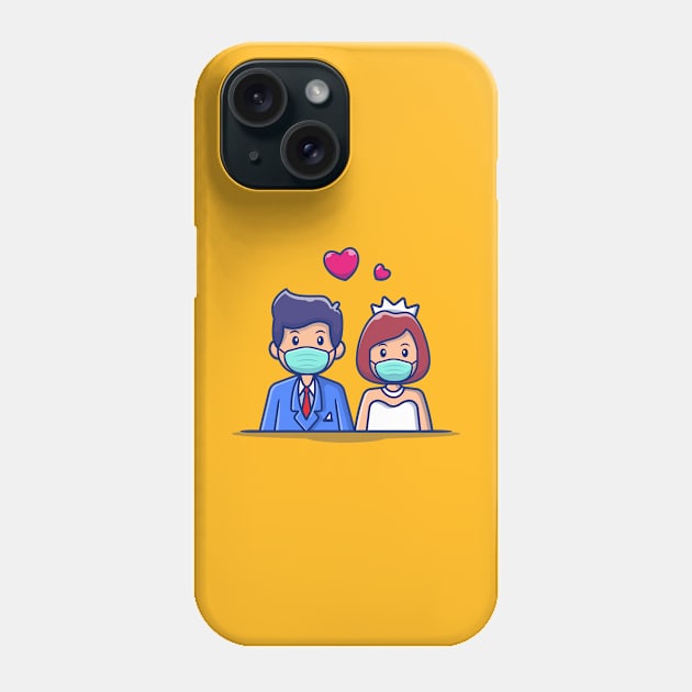 Cute Couple Marriage Man And Woman Wearing Mask Phone Case by Catalyst Labs
