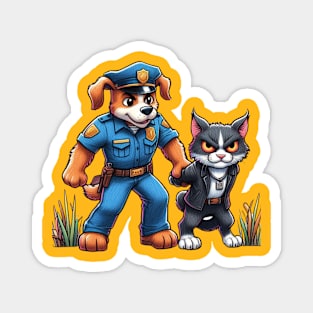 Dog police officer arrest bad cat Magnet