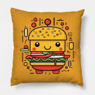 cute burger cartoon Pillow