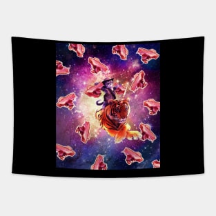 Cowboy Space Cat On Tiger Unicorn - Bacon Tapestry