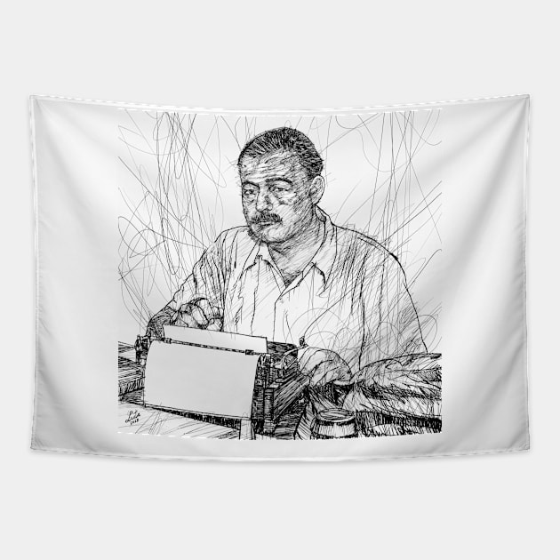 ERNEST HEMINGWAY ink portrait .1 Tapestry by lautir