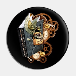 Steampunk-Art Dragon storybook & wheels shirt Pin