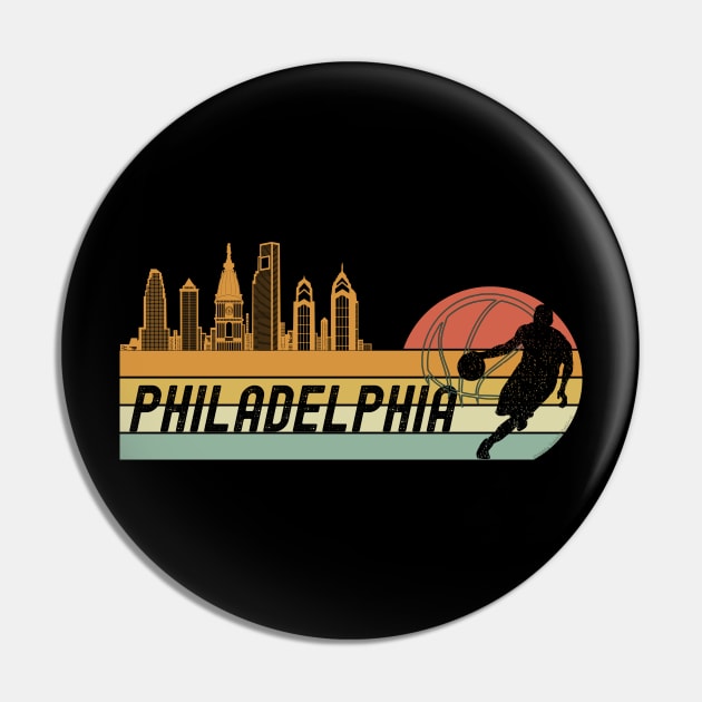 Basketball Fans Philadelphia Cityscape Pin by Dibble Dabble Designs