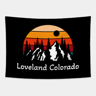 Retro Loveland Colorado Sunset and Mountains Tapestry