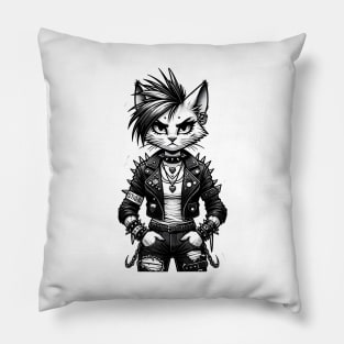 Black and White Punk Cat Pillow