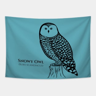 Snowy Owl with Common and Scientific Names - detailed bird design Tapestry