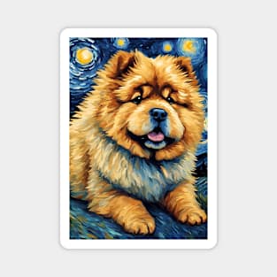 Chow Chow Dog Breed Painting in a Van Gogh Starry Night Art Style Magnet