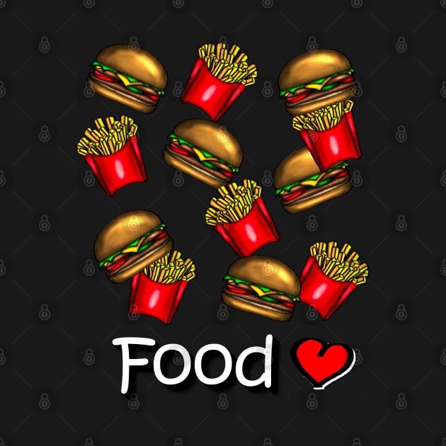 Love Food - Hamburger/ Burger and french fries - white by emyzingdesignz